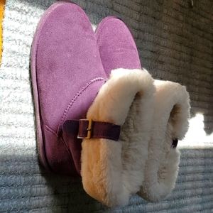 Bear Paw Purple Fur Ankle Boots